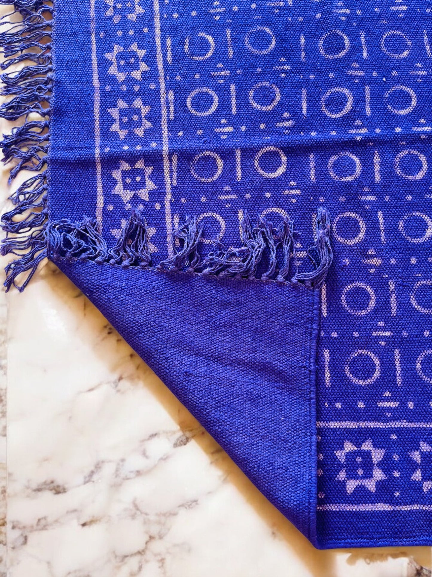 Blue Handblock Print Cotton Rug