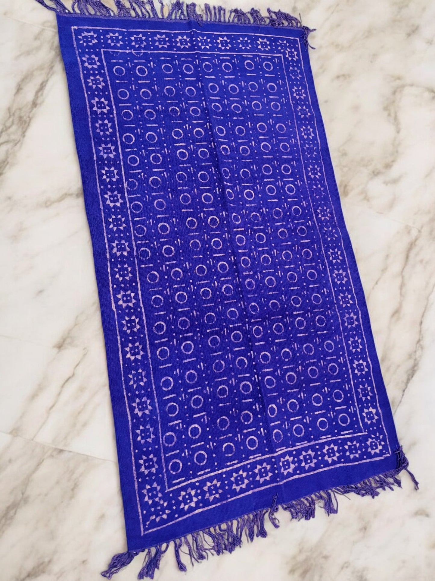 Blue Handblock Print Cotton Rug