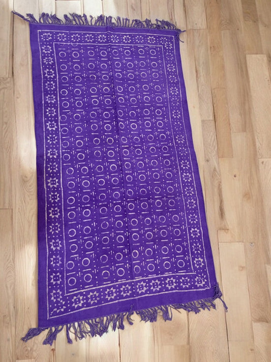 Purple Handblock Print Cotton Rug