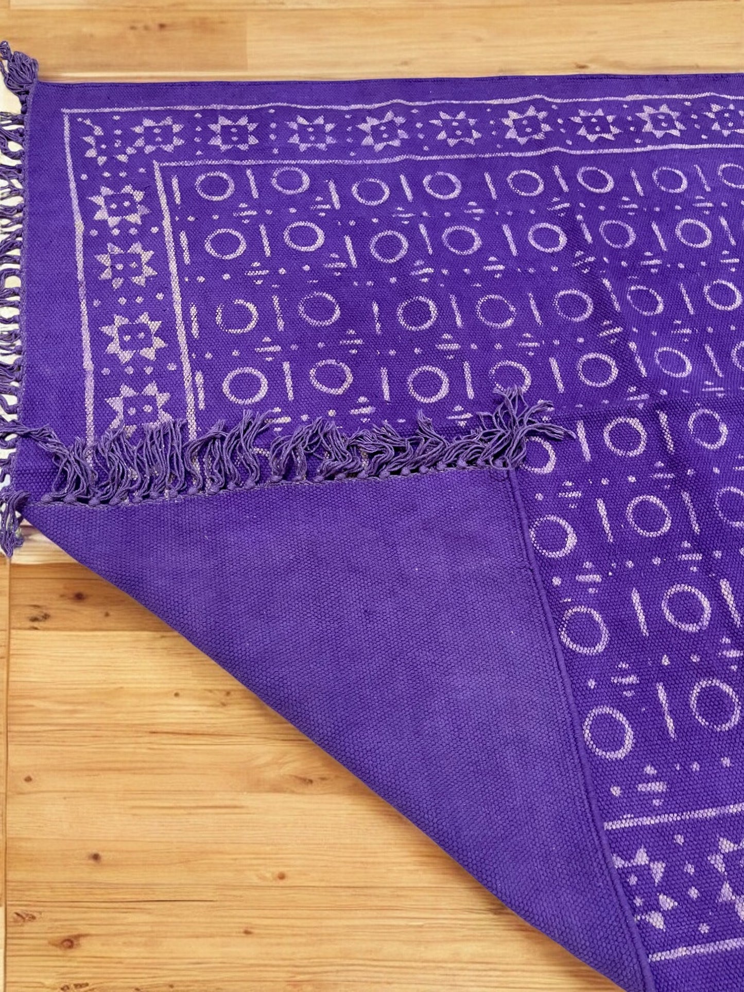 Purple Handblock Print Cotton Rug