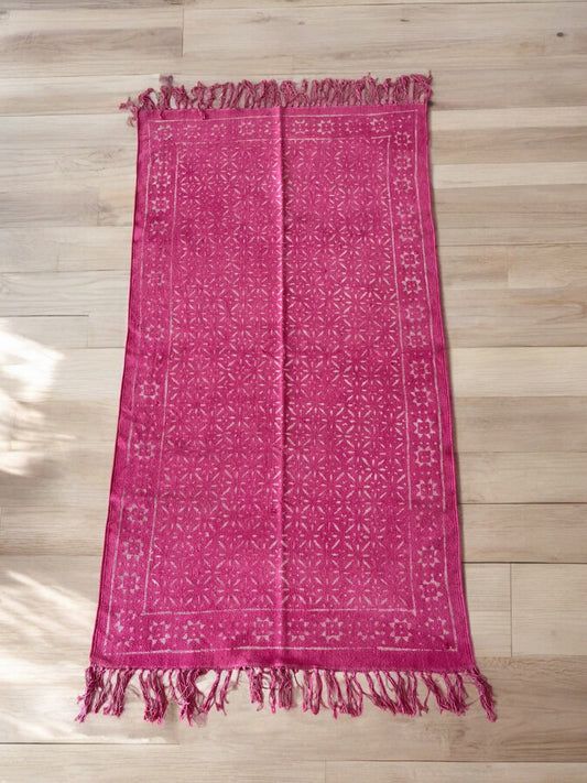 Pink Handblock Print Cotton Rug