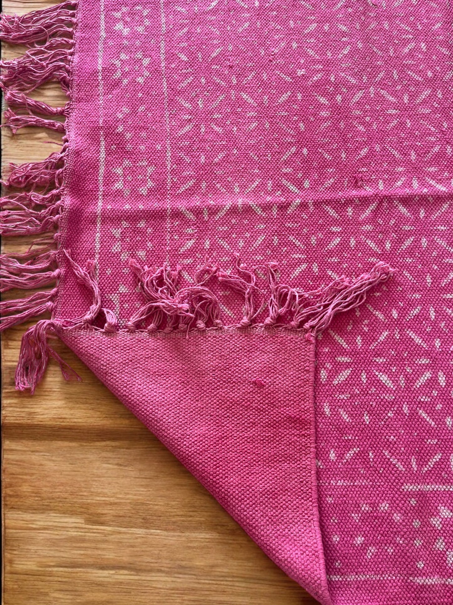 Pink Handblock Print Cotton Rug