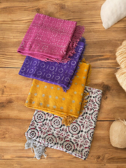 Yellow Handblock Print Cotton Rug