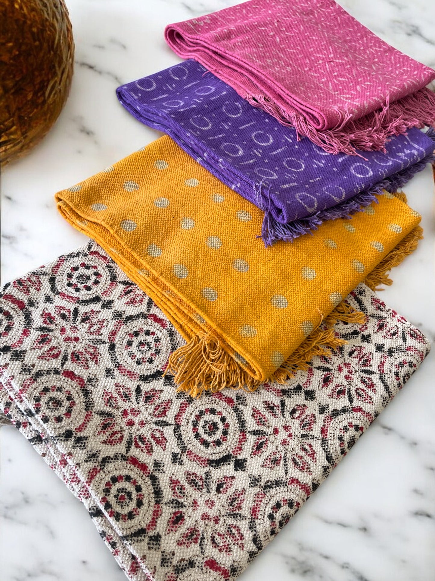 Cream Colour Handblock Print Cotton Rug