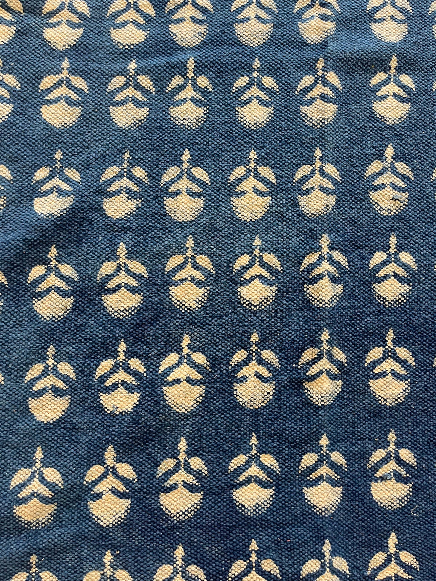 Blue Floral Handblock Print Cotton Rug