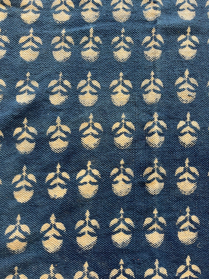 Blue Floral Handblock Print Cotton Rug