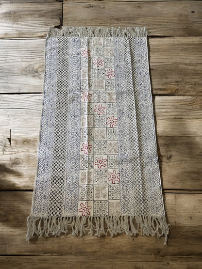 Beige Cotton Rug With Multicolor Handblock Print