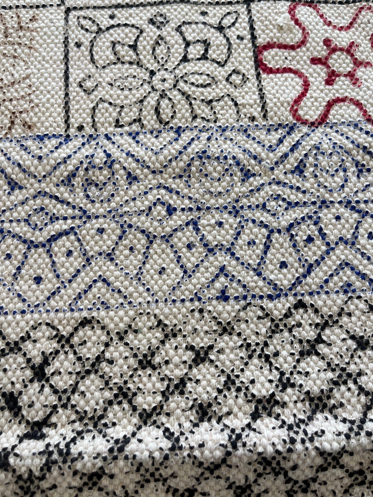 Beige Cotton Rug With Multicolor Handblock Print