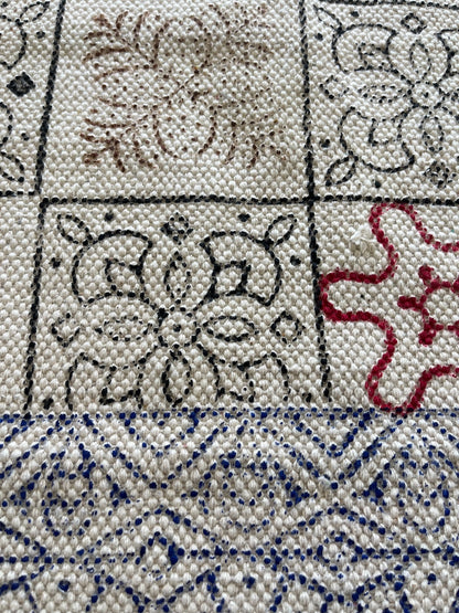 Beige Cotton Rug With Multicolor Handblock Print