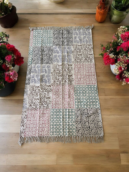 Handblock Print Cotton Rug Multicolour