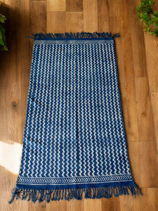 Blue Zigzag Handblock Print Cotton Rug