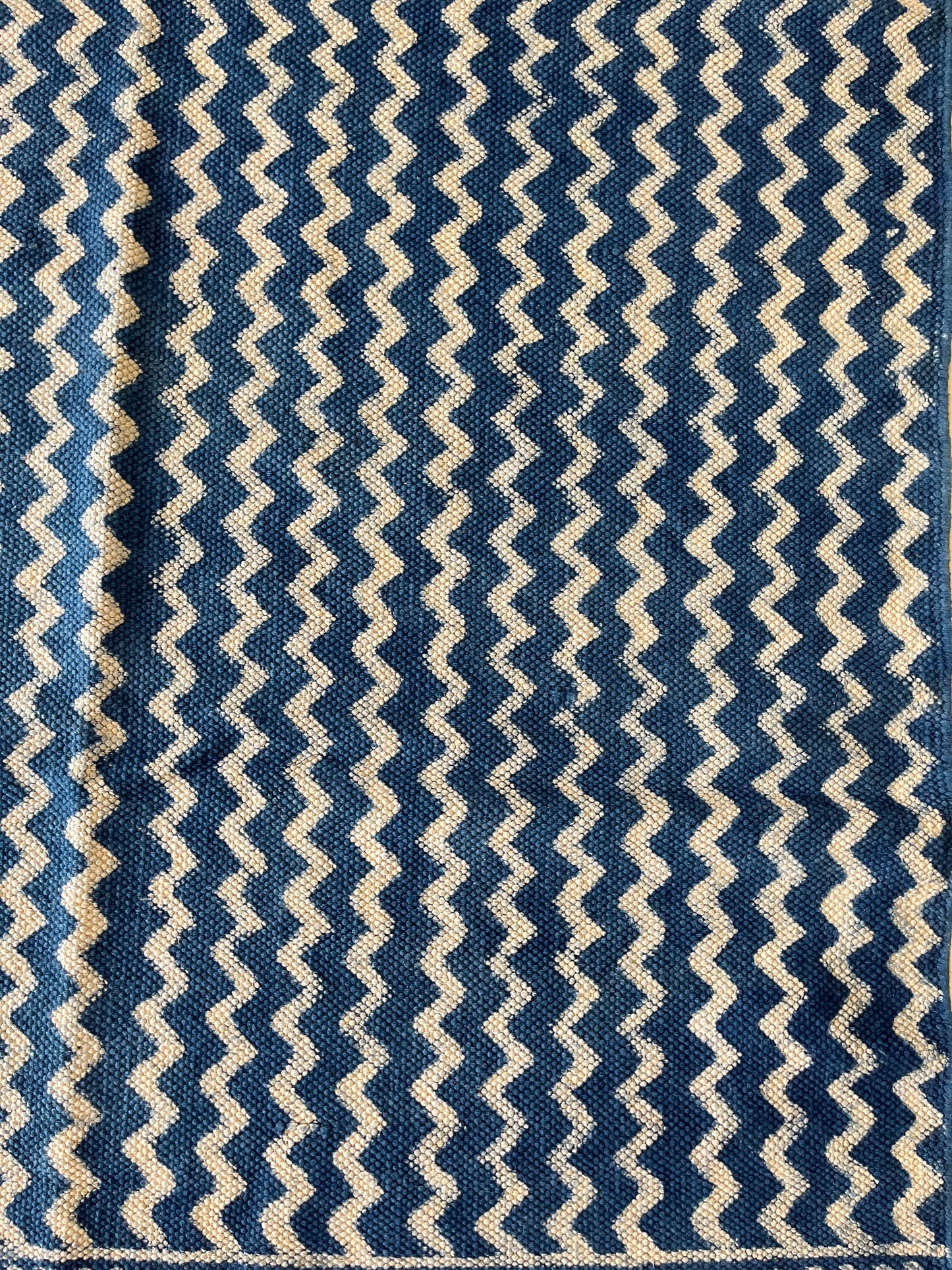 Blue Zigzag Handblock Print Cotton Rug