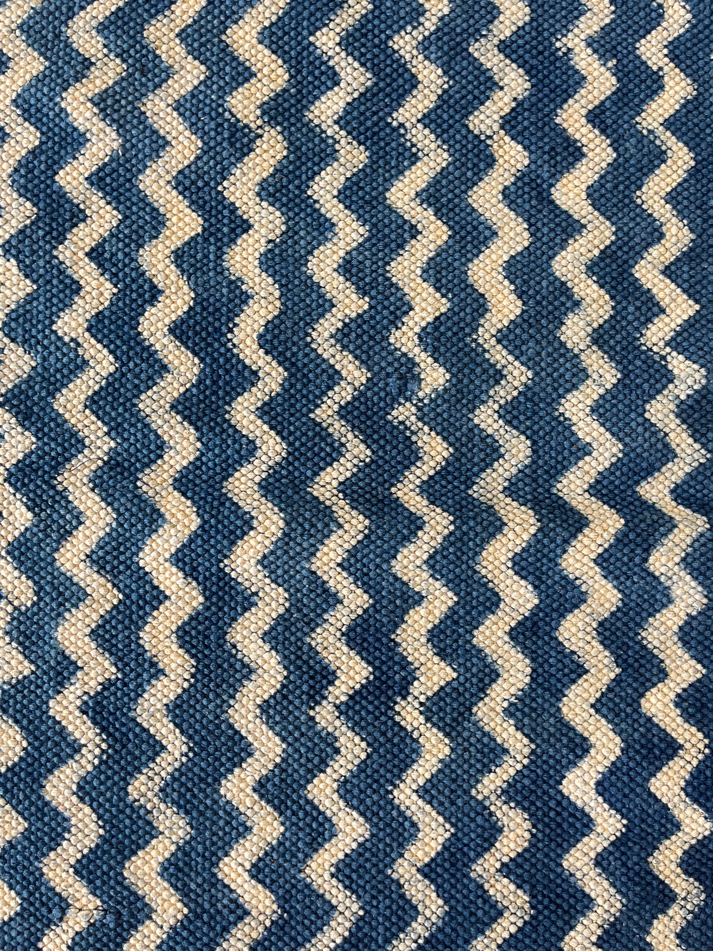 Blue Zigzag Handblock Print Cotton Rug
