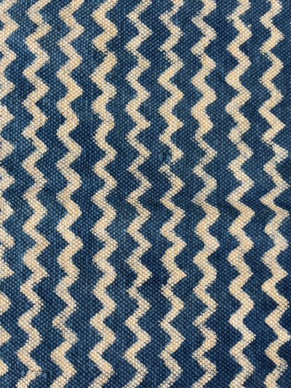 Blue Zigzag Handblock Print Cotton Rug