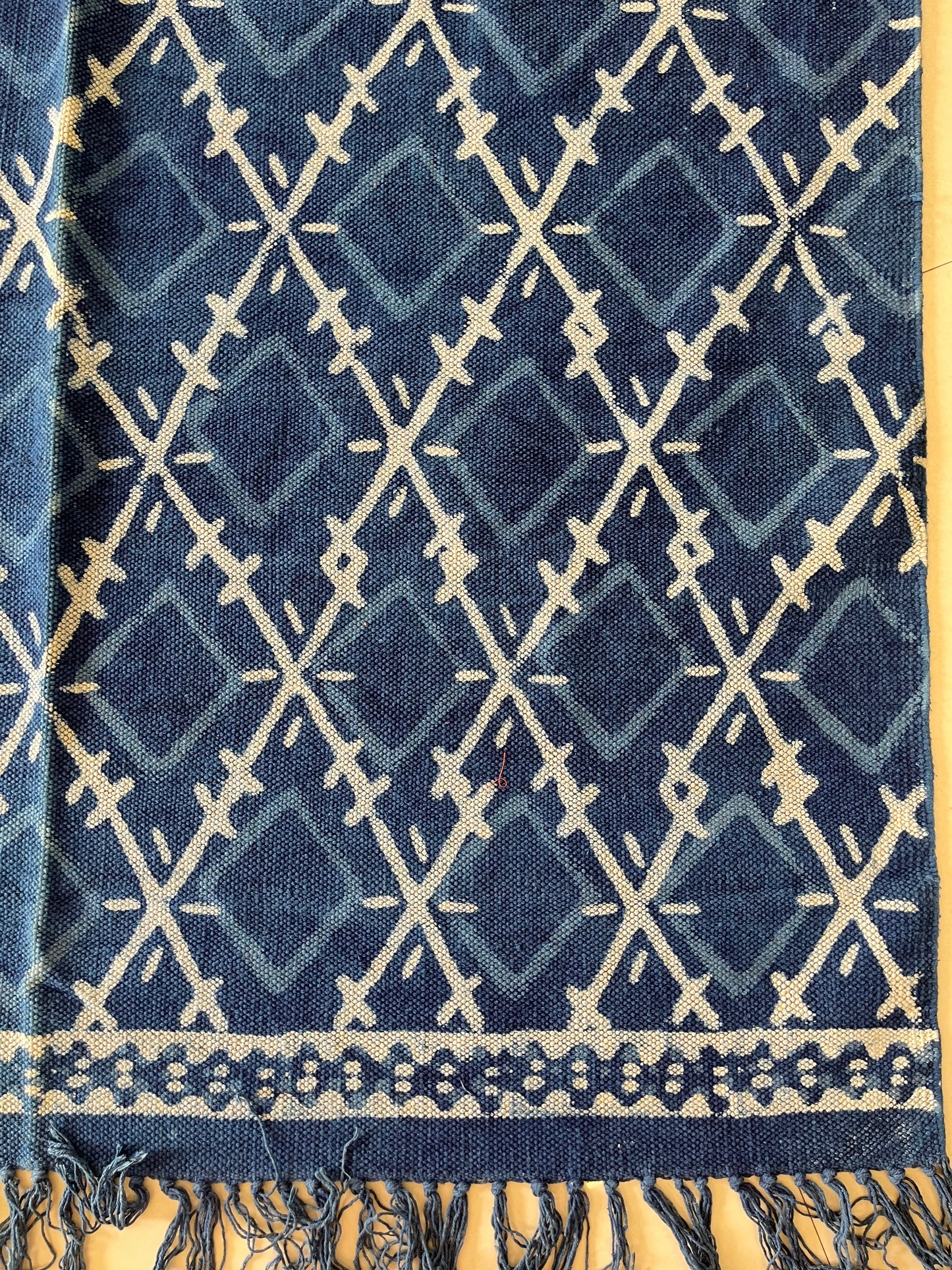Square Handblock Print Blue Cotton Rug