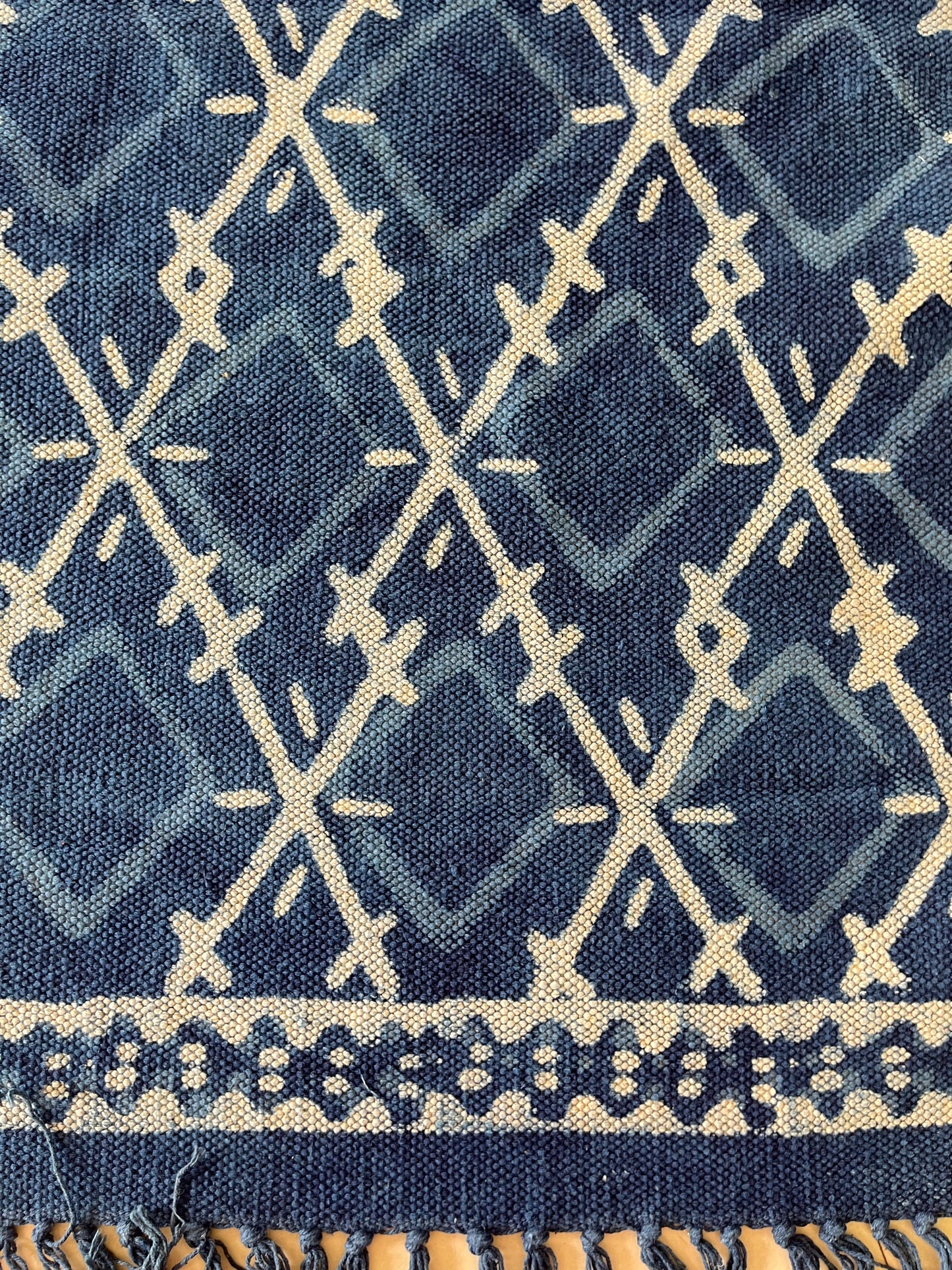 Square Handblock Print Blue Cotton Rug