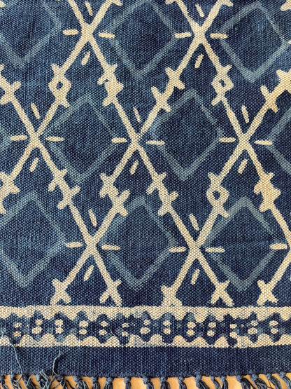 Square Handblock Print Blue Cotton Rug