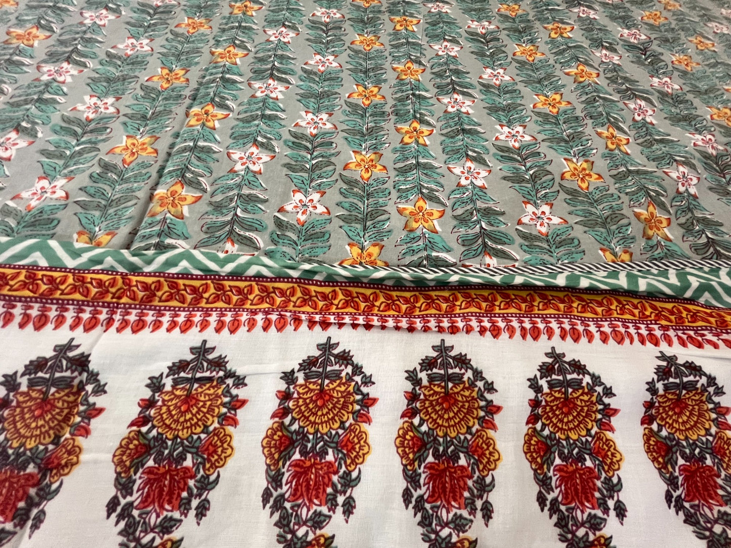 Green Floral Printed Double Bed Dohar
