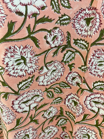Peach Handblock Floral Cotton Curtains