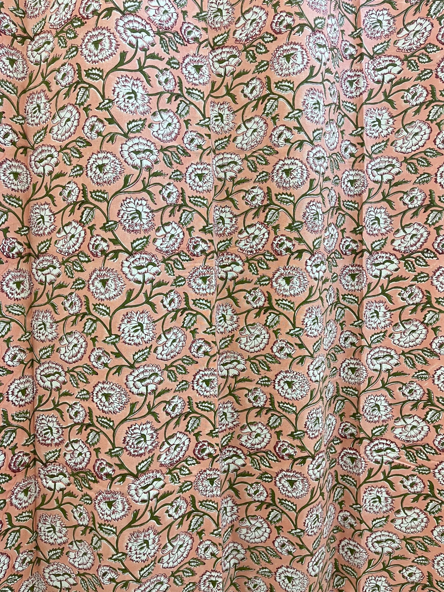 Peach Handblock Floral Cotton Curtains