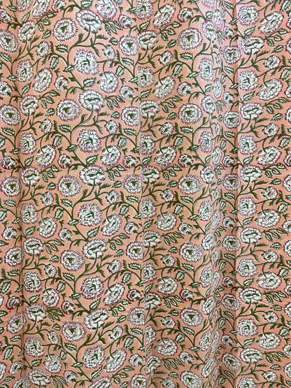Peach Handblock Floral Cotton Curtains