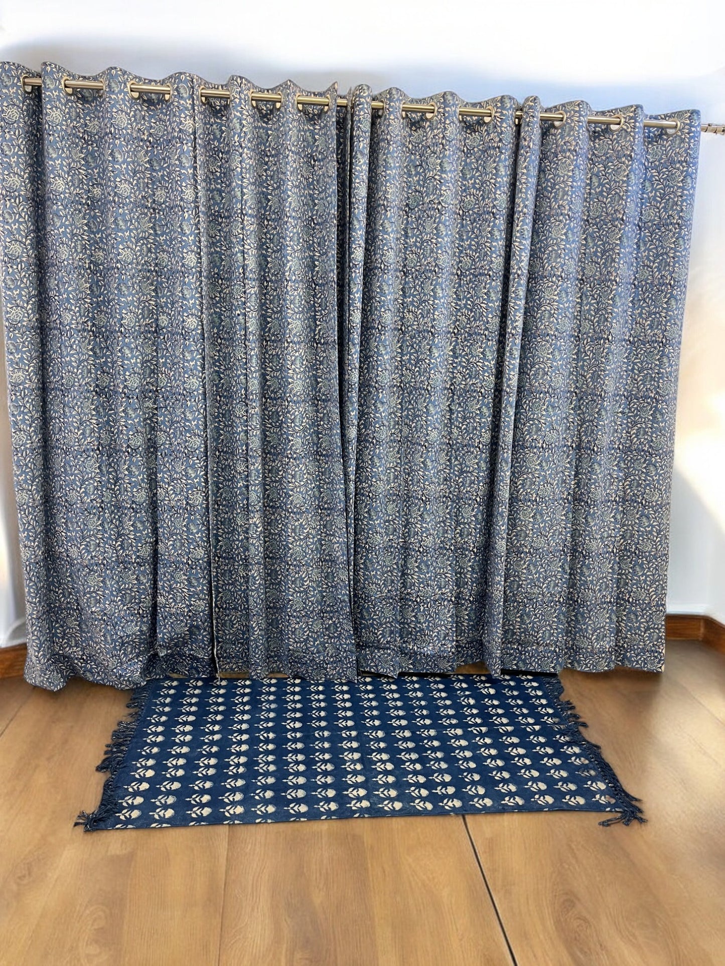 Handblock Blue Curtain Set of 2 (7 Feet)