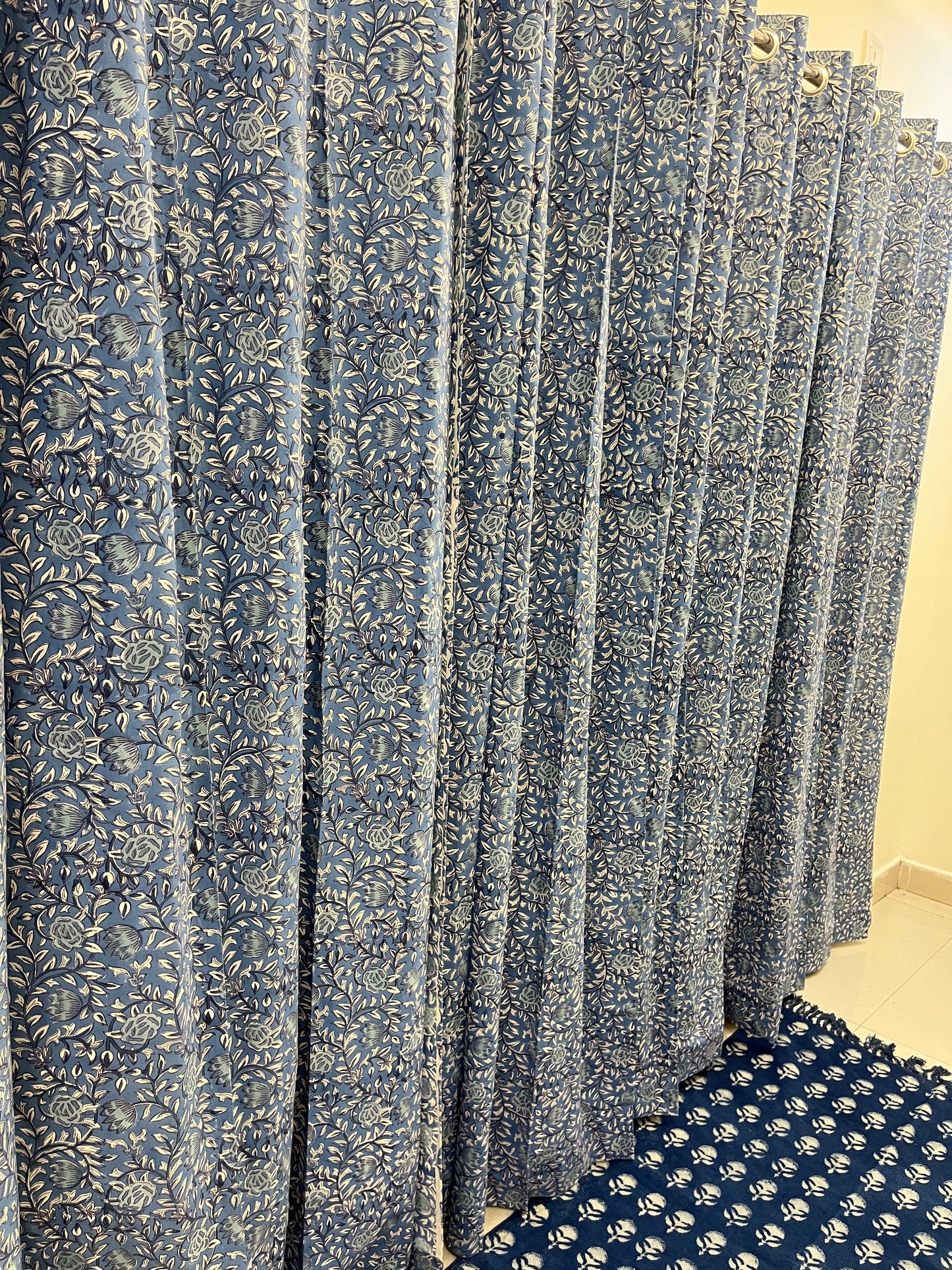 Handblock Blue Curtain Set of 2 (7 Feet)