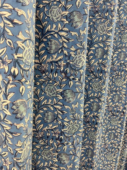 Handblock Blue Curtain Set of 2 (7 Feet)
