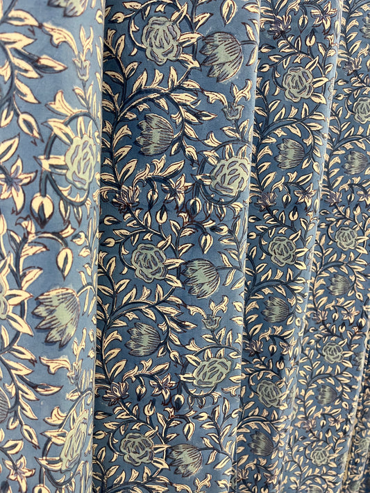 Handblock Blue Curtain Set of 2 (7 Feet)