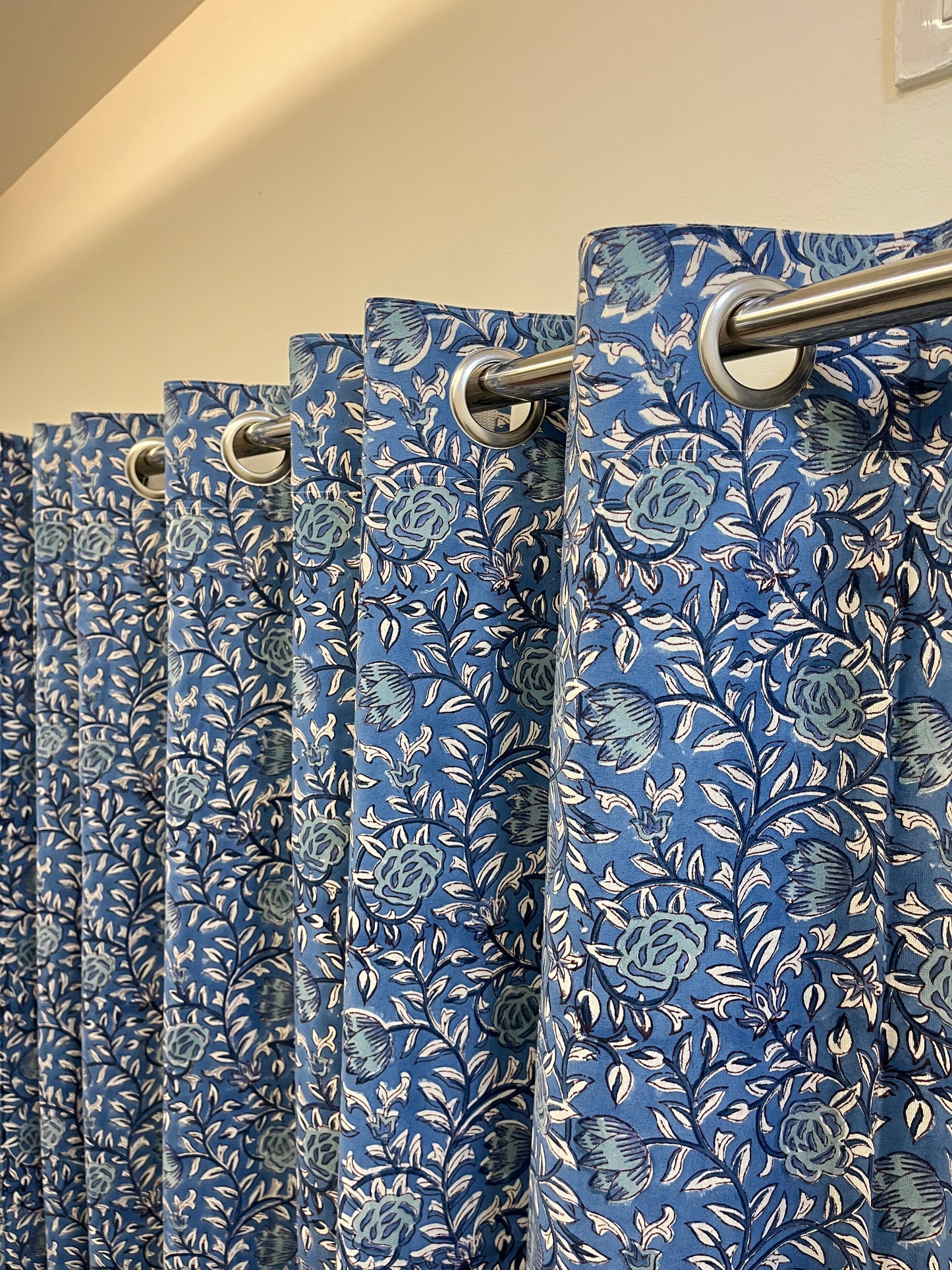 Handblock Blue Curtain Set of 2 (7 Feet)