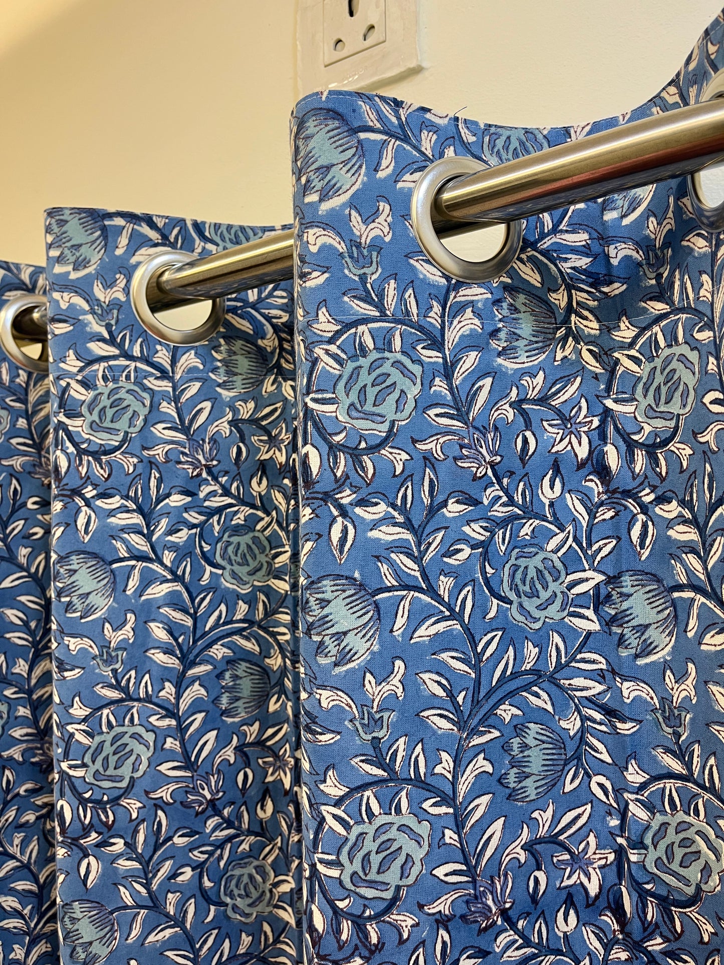 Handblock Blue Curtain Set of 2 (7 Feet)