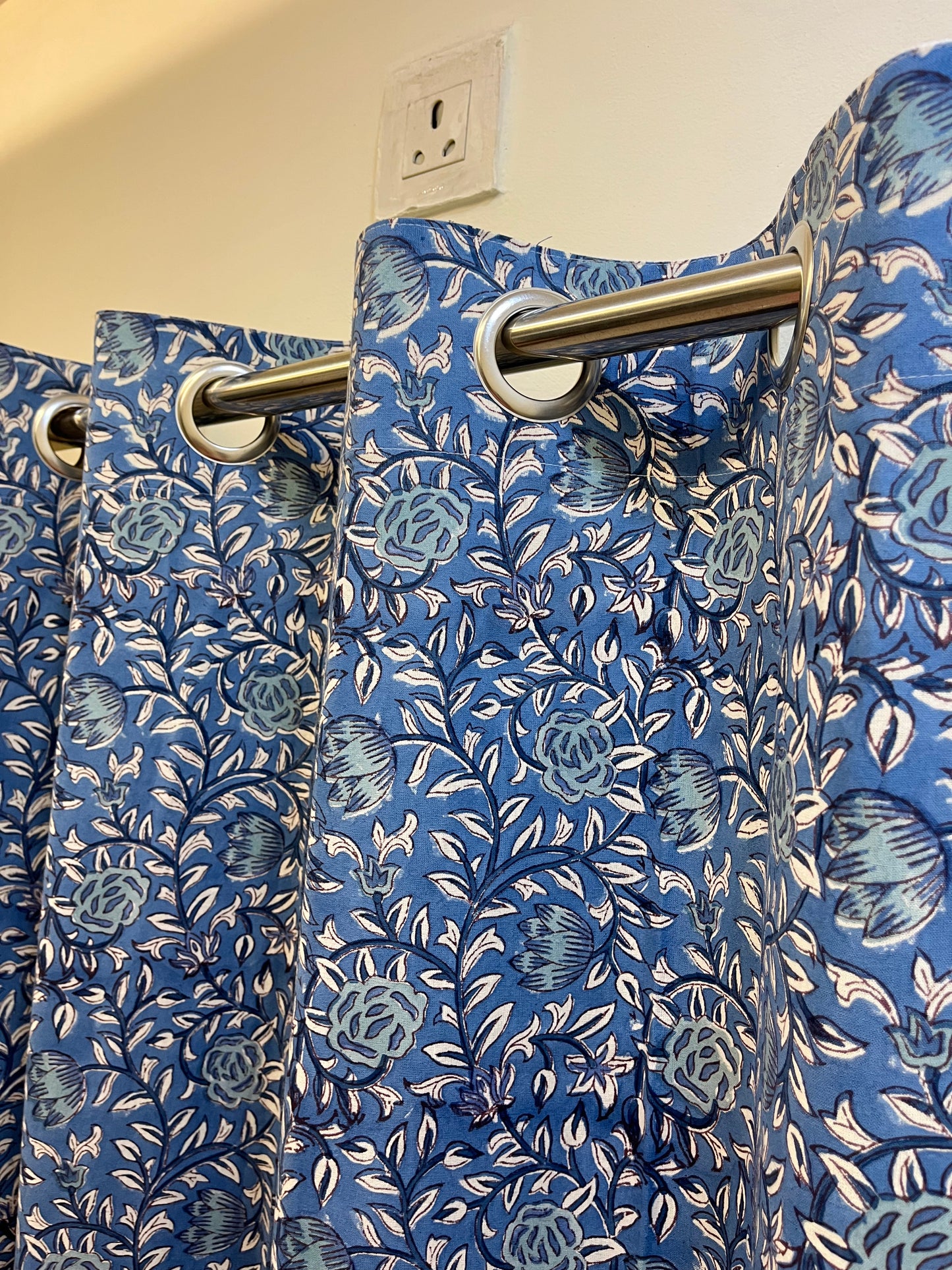 Handblock Blue Curtain Set of 2 (7 Feet)