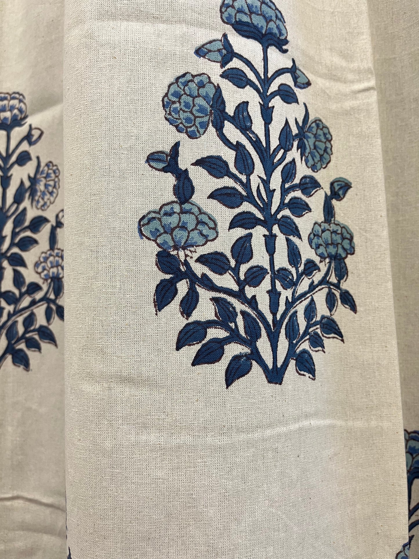 Handblock White and Blue Curtain Set of 2 (7 Feet)