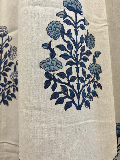 Handblock White and Blue Curtain Set of 2 (7 Feet)
