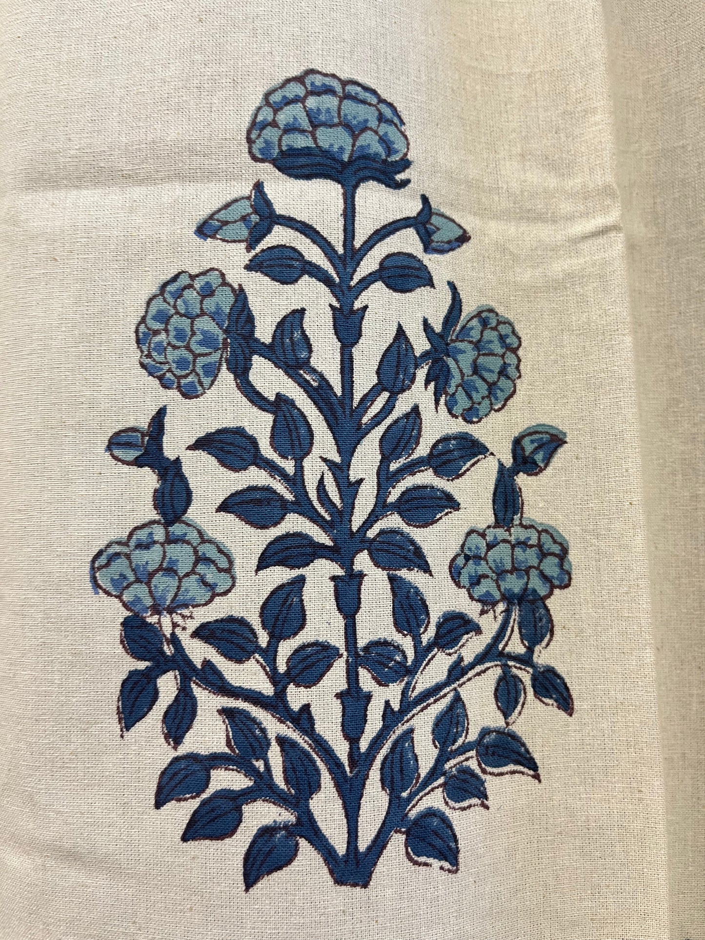 Handblock White and Blue Curtain Set of 2 (7 Feet)