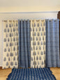 Handblock White and Blue Curtain Set of 2 (7 Feet)
