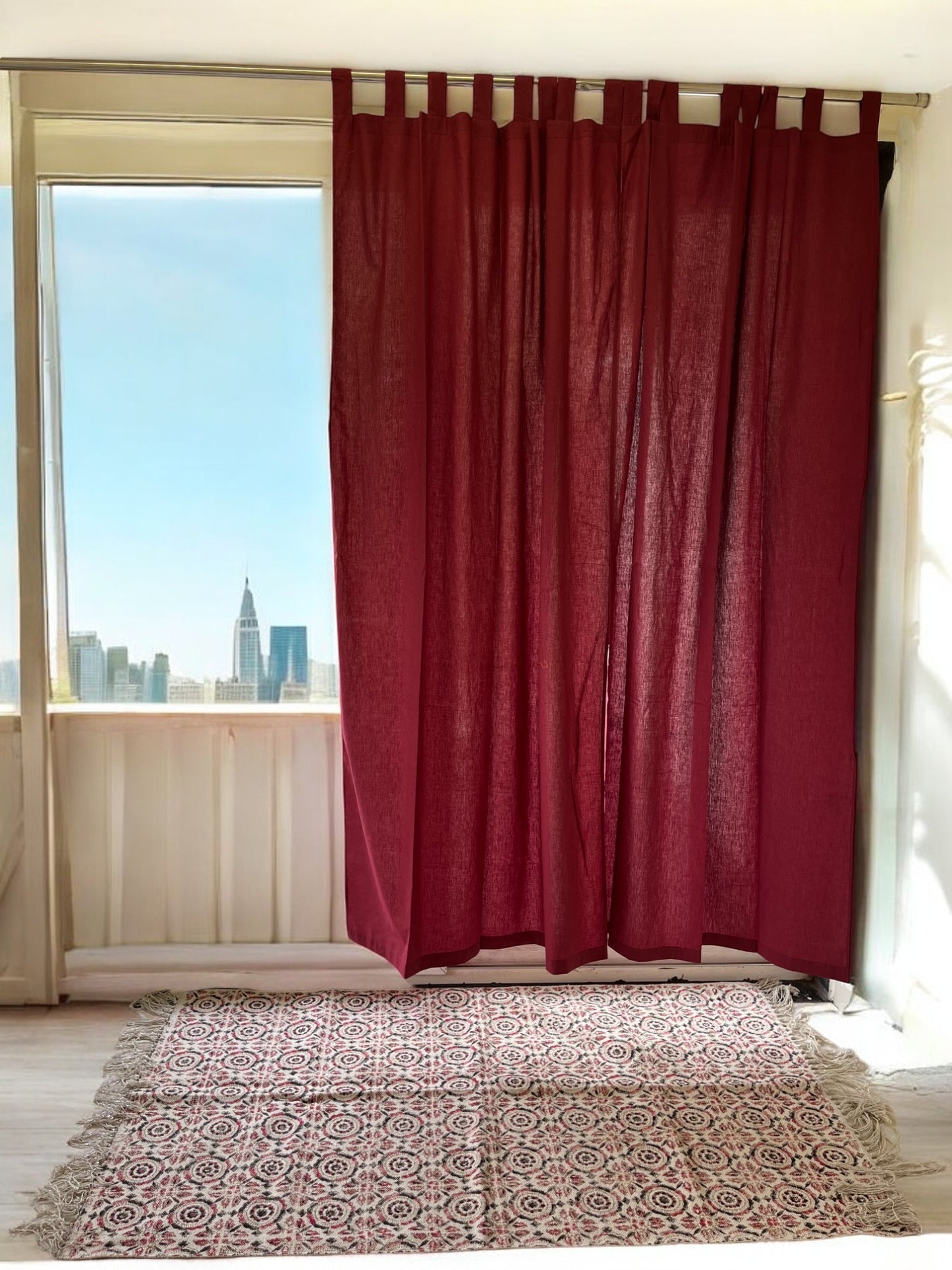 Cotton Solid Maroon Curtains (Set of 2)