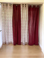 Cotton Floral Curtains White and Maroon (Set of 2)