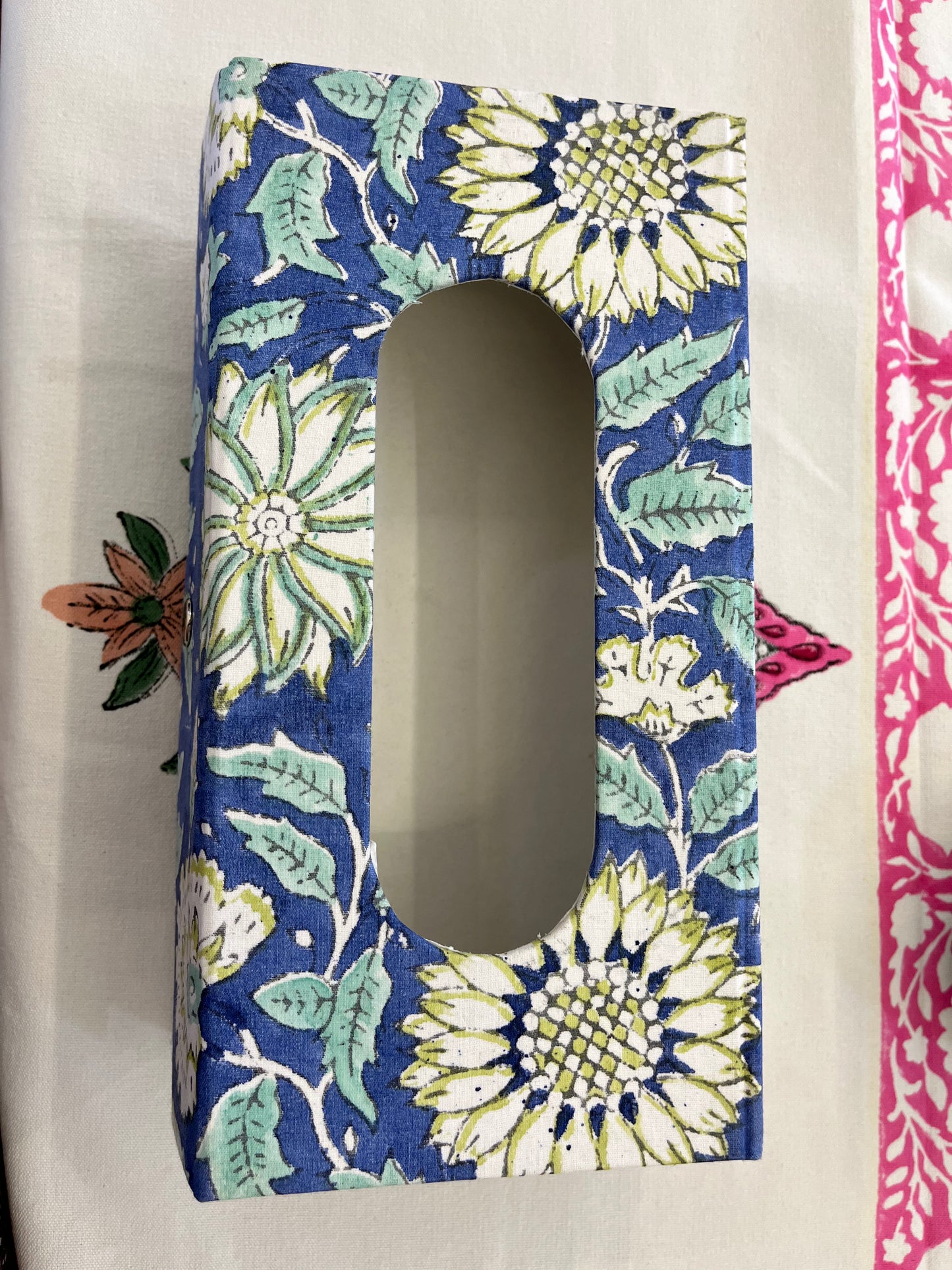 Handblock Tissue Box, Blue Floral