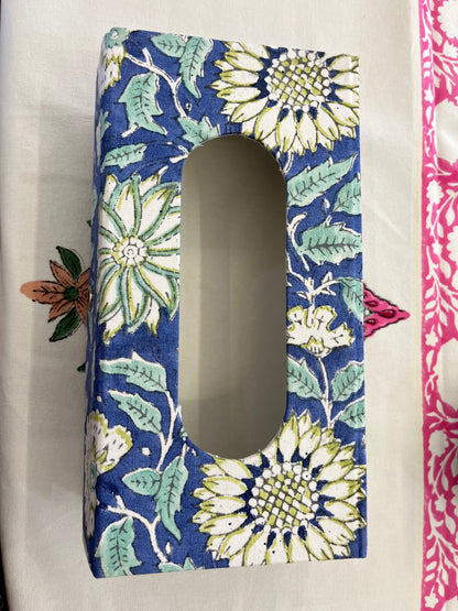 Handblock Tissue Box, Blue Floral