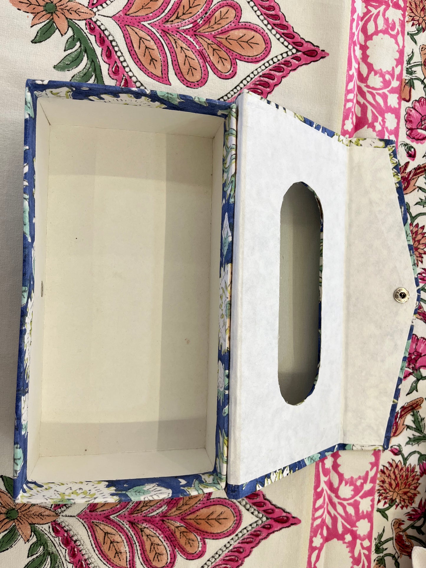 Handblock Tissue Box, Blue Floral