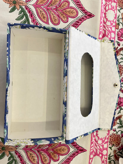 Handblock Tissue Box, Blue Floral