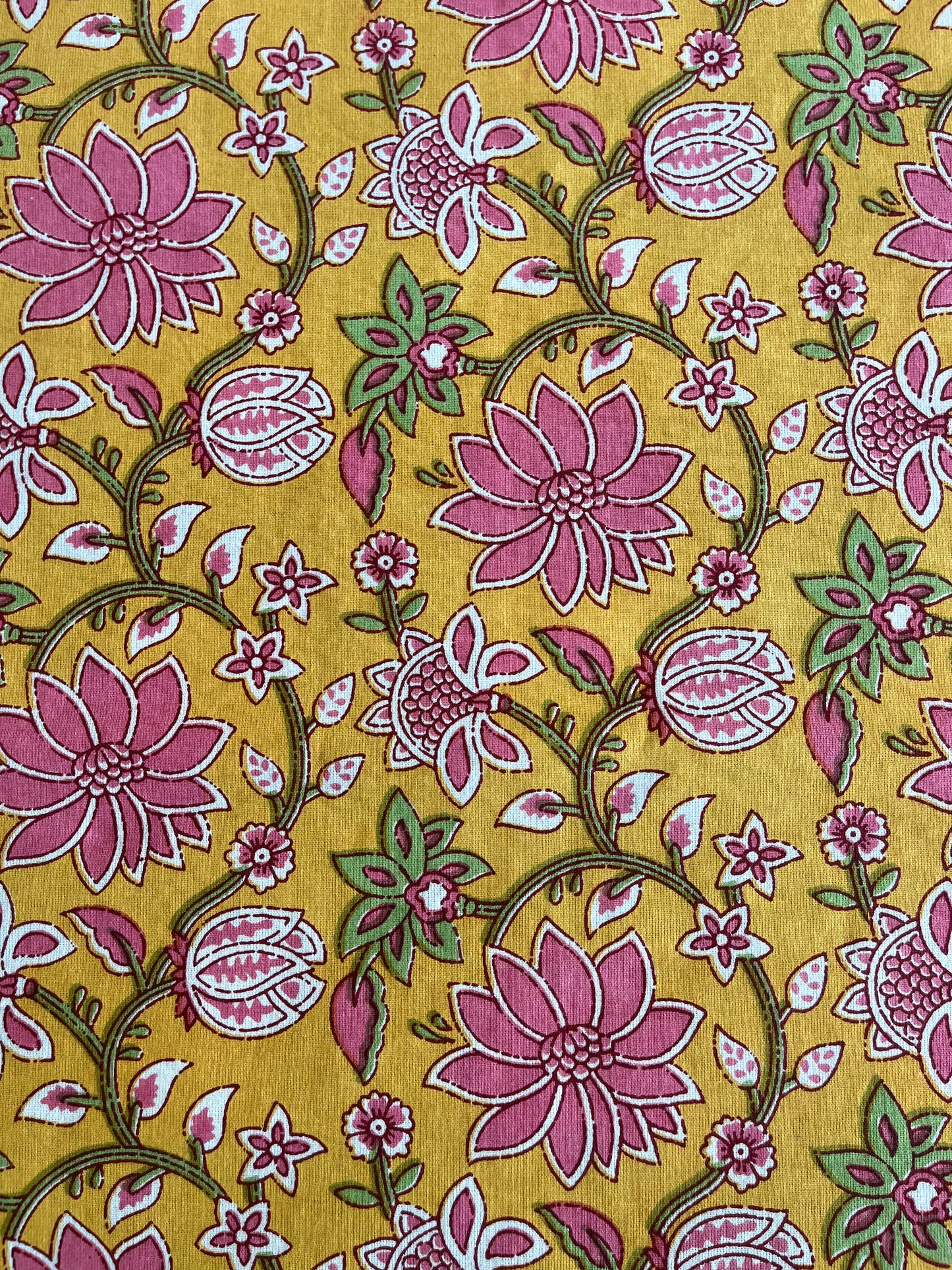 Handblock Yellow and Pink Floral Double Bedsheet