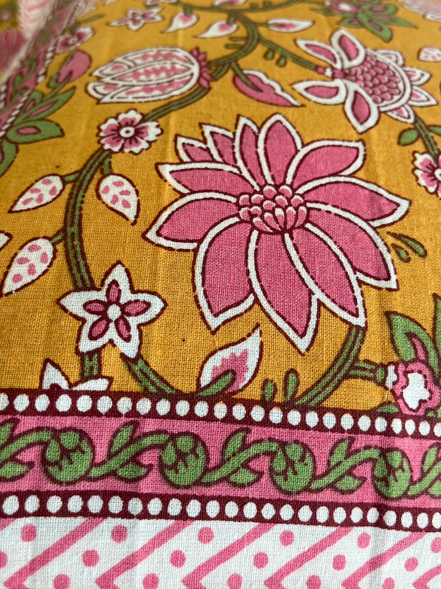 Handblock Yellow and Pink Floral Double Bedsheet