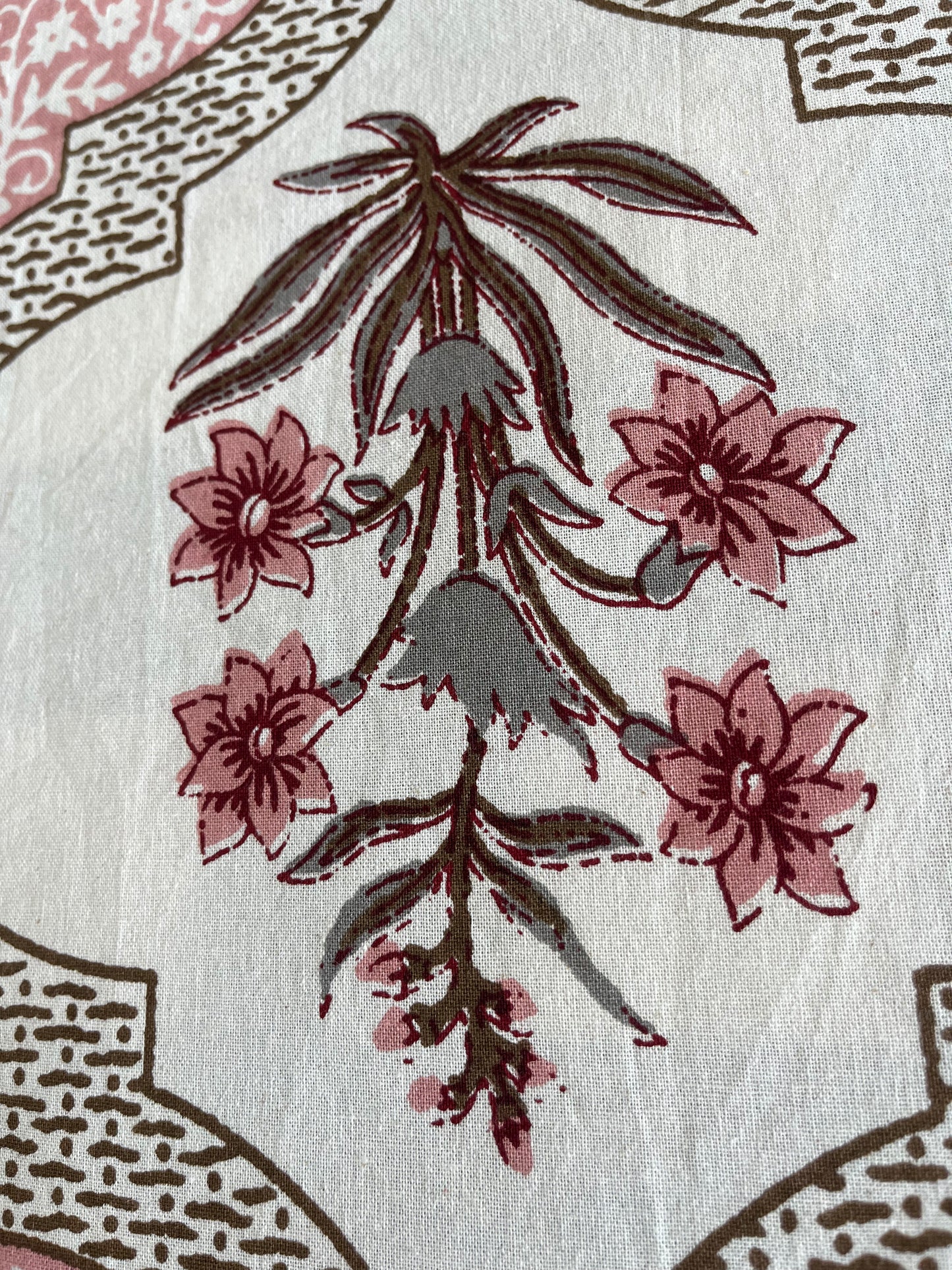 Handblock Pink Floral Double Bedsheet