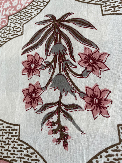 Handblock Pink Floral Double Bedsheet