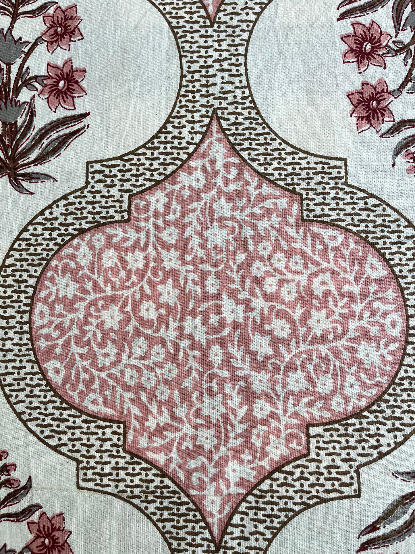Handblock Pink Floral Double Bedsheet