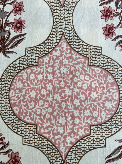 Handblock Pink Floral Double Bedsheet