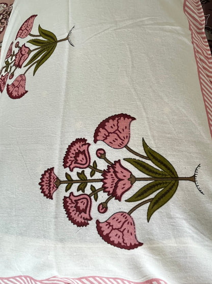 Handblock Peach Floral Double Bedsheet