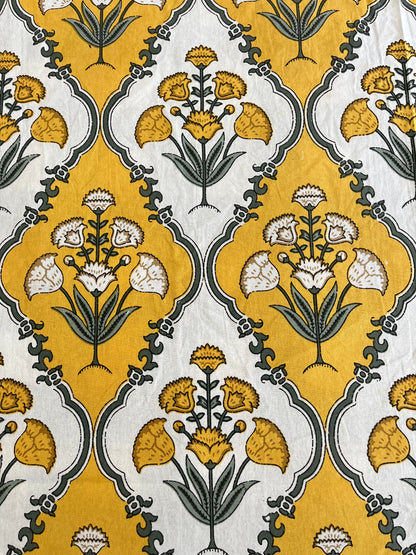 Handblock Yellow and White Patchwork Double Bedsheet